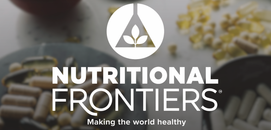 NutritionalFrontiers logo with various food items in the background