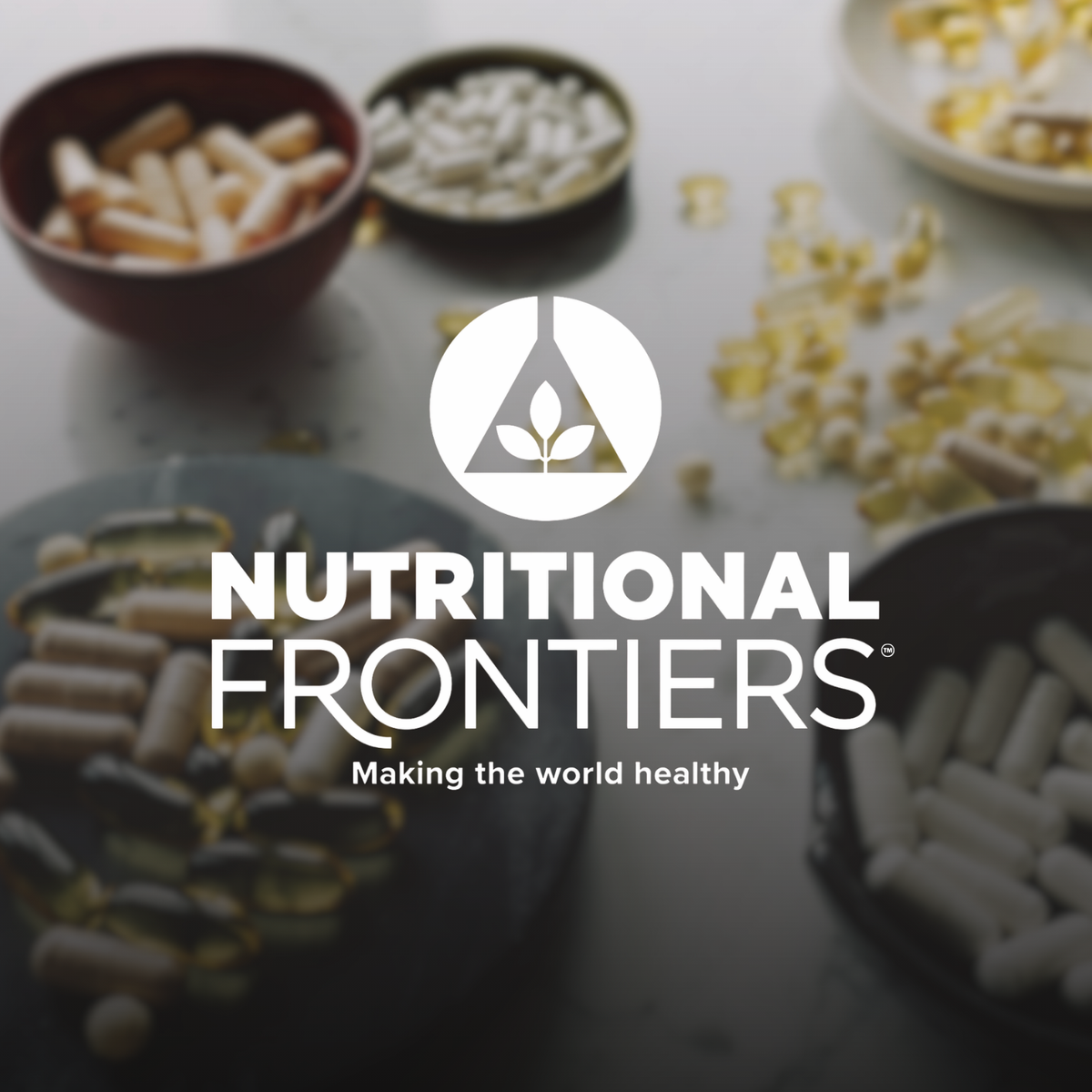 NutritionalFrontiers logo with various food items in the background