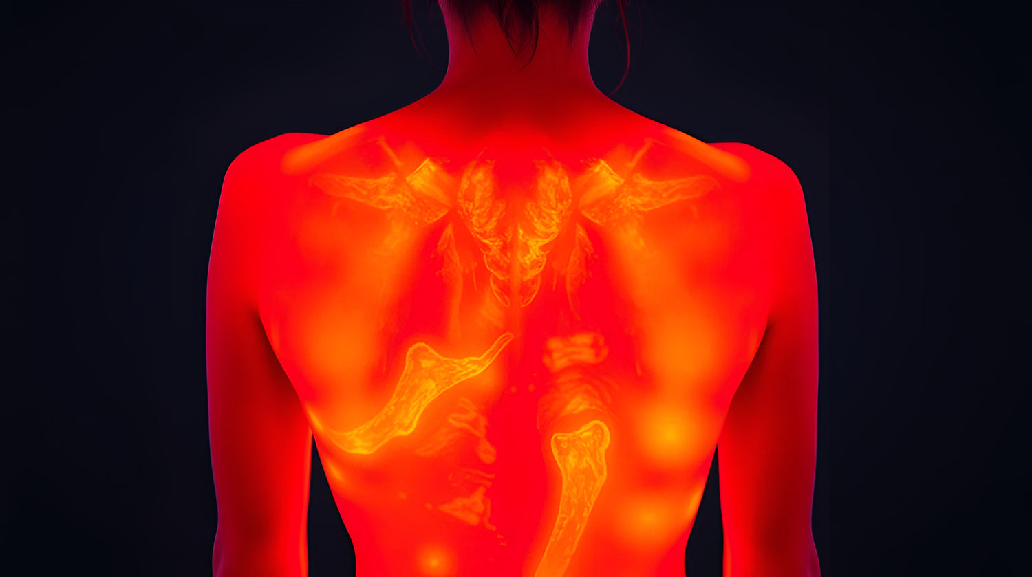 Infrared scan of a person's back showing skeletal structure